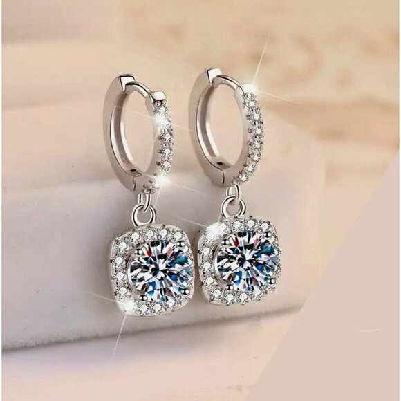 Sterling Silver Halo Drop Earrings - Picture 1 of 5